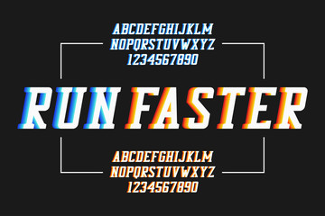 Poster - Retro sport font with colorful overlap effect. Athletic serif alphabet, college typeface. Vector illustration.