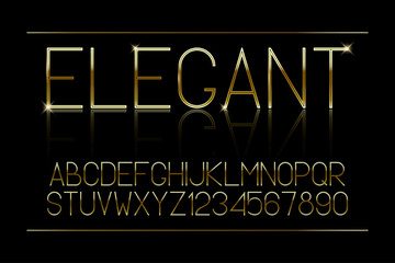 Poster - Golden thin font. Elegant gold alphabet. Brilliant golden typeface. Vector illustration.