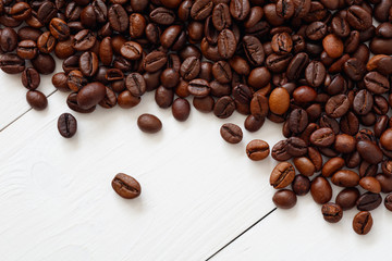 Poster - Coffee  beans isolated on white background with copyspace for text. Coffee background or texture concept.