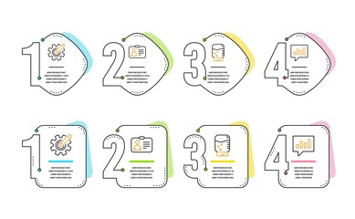 Poster - Id card, Water cooler and Cogwheel icons simple set. Analytical chat sign. Human document, Office drink, Edit settings. Communication speech bubble. Business set. Infographic timeline. Vector