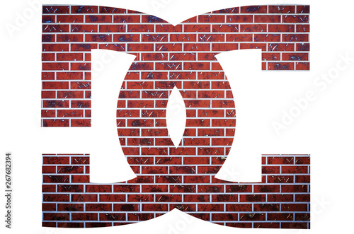 Red brick DC film studio sign on a white isolated background. Tableau sur Toile