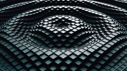 Poster - 3d render. dark plastic cubic surface in wave motion. abstract seamless loop 3d animation of cubes m