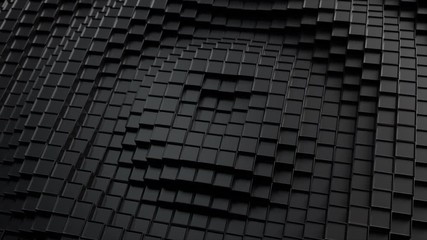 Poster - 3d render. dark plastic cubic surface in wave motion. abstract seamless loop 3d animation of cubes m