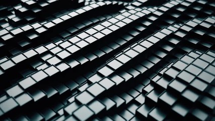 Poster - 3d render. dark plastic cubic surface in wave motion. abstract seamless loop 3d animation of cubes m