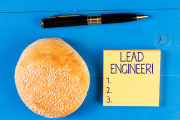 Poster - Handwriting text Lead Engineer. Conceptual photo control his team and analysisage phases of the project in hand