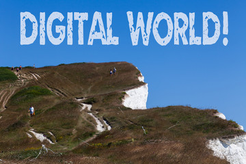 Poster - Conceptual hand writing showing Digital World. Concept meaning Inter connected through digital devices and social media