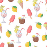 Fototapeta  - Seamless pattern ice cream cocktail fruit. Vector illustration.