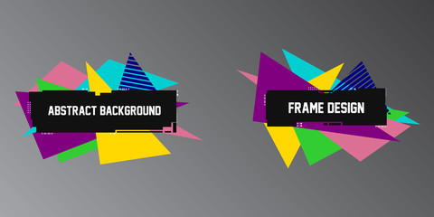 Abstract glitch backgrounds, two geometric banners,frames with bright triangle shapes