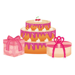 Wall Mural - gifts boxes presents with sweet cake