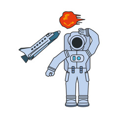 Wall Mural - astronaut suit with space shuttle and explosion