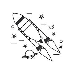 Sticker - rocket startup with planet saturn and set icons