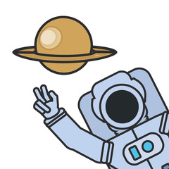 Wall Mural - astronaut suit greeting with planet saturn