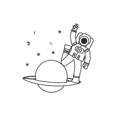 Wall Mural - astronaut suit in planet saturn isolated icon