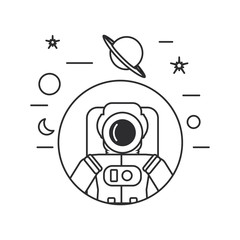 Wall Mural - astronaut suit in frame circular with set icons