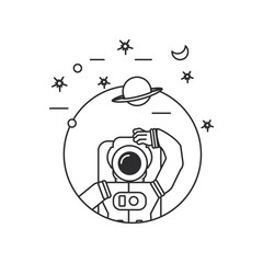 Wall Mural - astronaut suit in frame circular with set icons