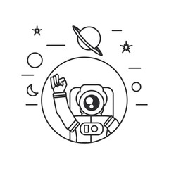 Wall Mural - astronaut suit greeting in frame circular with set icons