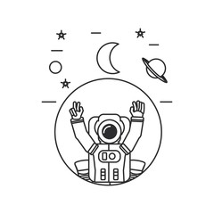 Wall Mural - astronaut suit in frame circular with set icons