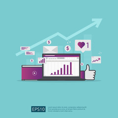 Poster - Social media network and digital marketing concept for poster, web page, banner, presentation. web traffic audience analysis for business growing strategy. Flat style vector illustration