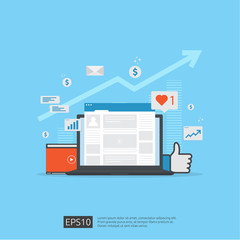 Poster - Social media network and digital marketing concept for poster, web page, banner, presentation. web traffic audience analysis for business growing strategy. Flat style vector illustration