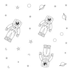 Sticker - pattern of astronauts suits with planet saturn and stars