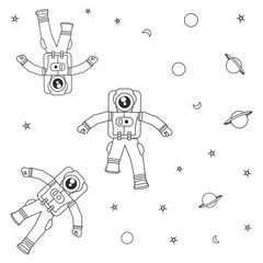 Wall Mural - pattern of astronauts suits with planet saturn and stars