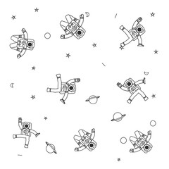 Wall Mural - pattern of astronauts suits with planet saturn and stars