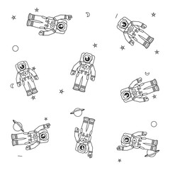 Sticker - pattern of astronauts suits with planet saturn and stars