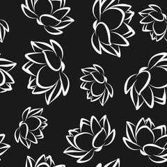 Wall Mural - Lotus flower seamless vector pattern