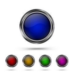Poster - Set of modern glass round shape buttons for web design. Vector buttons blue, pink, yellow, red, green color.