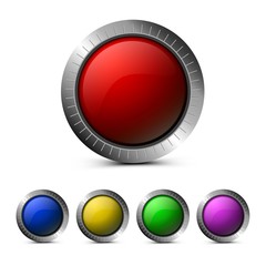 Poster - Empty glass buttons red, green, blue, yellow, purple color. Vector round shape buttons for interface design and web design.