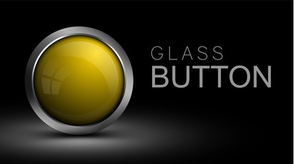 Poster - Unique yellow glass button for web. Vector button for the design of apps, games and software.