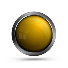 Poster - Vector yellow glass round button with metal frame. Button for web design, interface design, apps and games.