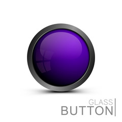 Poster - Modern glass button round shape for web design. Vector purple button for design ui, app and games.
