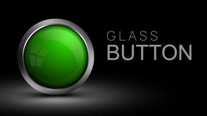 Poster - Unique glass green button. Button for web design. Vector element for ui design, app, software and games.