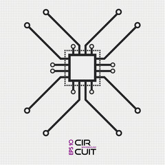 Poster - Circuit board chip icon. Abstract flat CPU illustration. Vector