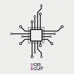 Poster - Circuit board chip icon. Abstract flat CPU illustration. Vector