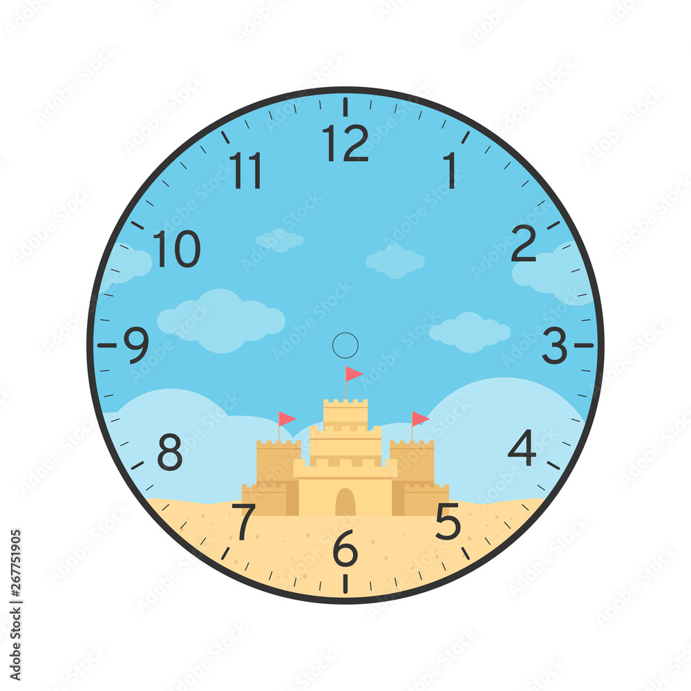 Summer Printable Clock Face Template with Sand Castle Isolated on White  Background Stock Vector | Adobe Stock, image size:1000x1000