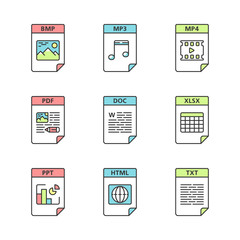 Sticker - Files format color icons set