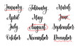 © yasnaten - Vector calligraphy months names. Abstract calendar lettering design