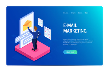 Poster - Email marketing concept with characters. Design web site. Can use for web banner, infographics, hero images. Flat isometric vector illustration.