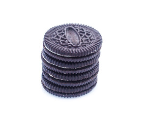 sandwich cookies with cream on white background