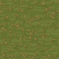 Wall Mural - Cartoon seamless texture ground with small stones for concept design. Cute seamless pattern green stone. Seamless vector texture. Stones on separate layers.