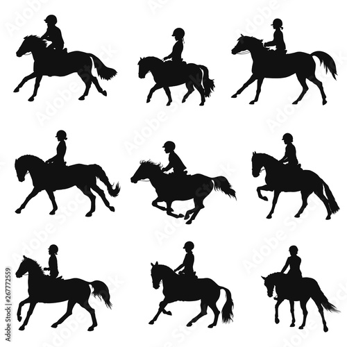 Fotografía Set of silhouettes of sport ponies and riders