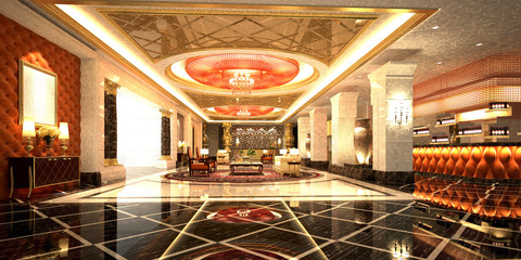 Wall Mural - 3d render luxury hotel reception lobby