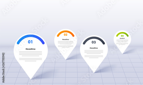 Cuadros en Lienzo Business Infographics for PowerPoint with map location pins on grid background