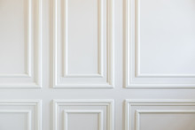 Finishing Works - Fragment Of Classic White Walls With Installed Wall Panels, Decorated With Moldings.