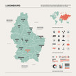 Vector map of Luxembourg. Country map with division, cities and capital. Political map,  world map, infographic elements.