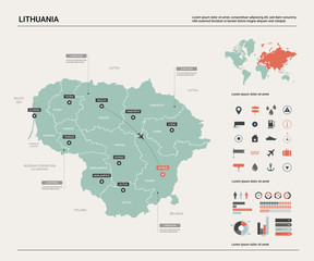 Wall Mural - vector map of lithuania. high detailed country map with division, cities and capital vilnius. politi