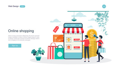 Flat design concept of online shopping for web page, website,template and background.Vector illustration.