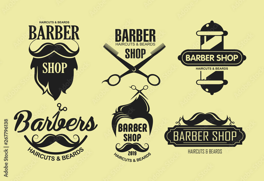Vector illustration set of vintage barber shop emblems in retro style ...